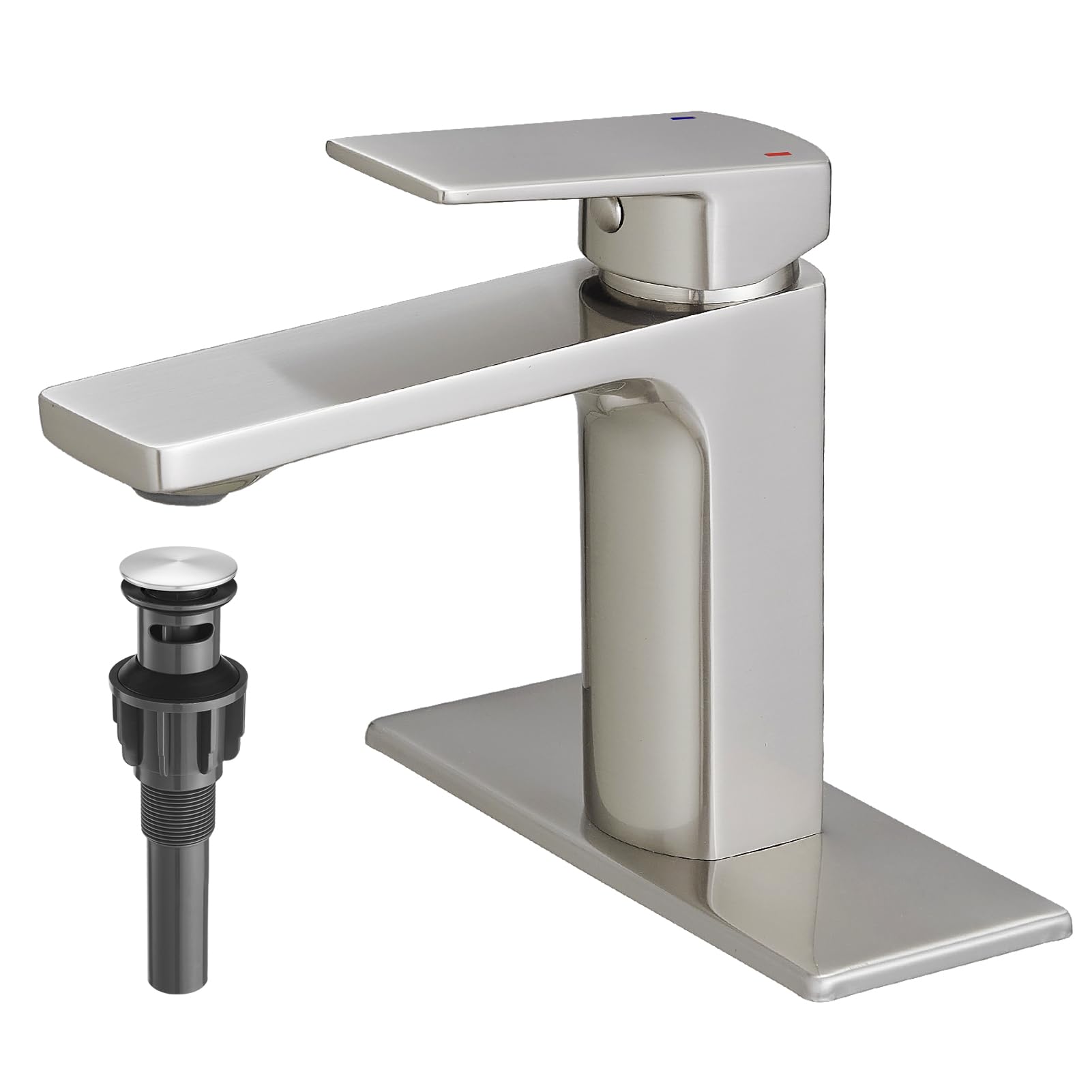 Photo 1 of *missing parts--PARTIAL SET* GENBONS Bathroom Faucets Brushed Nickel 1 Hole Single Handle Bathroom Vanity Sink Faucet with Pop-up Drain and Faucet Supply Lines Rv Lavatory Vessel Faucet Basin Mixer Tap