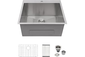 Logmey 25x22 Drop In Laundry Sink 25 Inch Laundry Room Utility 12 Inch Deep Sinks Handmade 16 Gauge Stainless Steel Single Bowl Sink Topmount 25x22x12 Inch