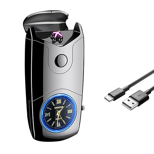 COMANYI Electric Lighter USB C Rechargeable Lighter Windproof Plasma Dual Arc Lighters Electronic Flameless Cool Clock Lighters for Candles (Black)