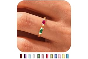 WFYOU Gold Birthstone Rings for Women Non Tarnish Dainty 14K Gold Plated Stackable CZ Ring Adjustable Wedding Promise Rings for Her Couples Gemstones Personalized Jewelry Gift for Birthday