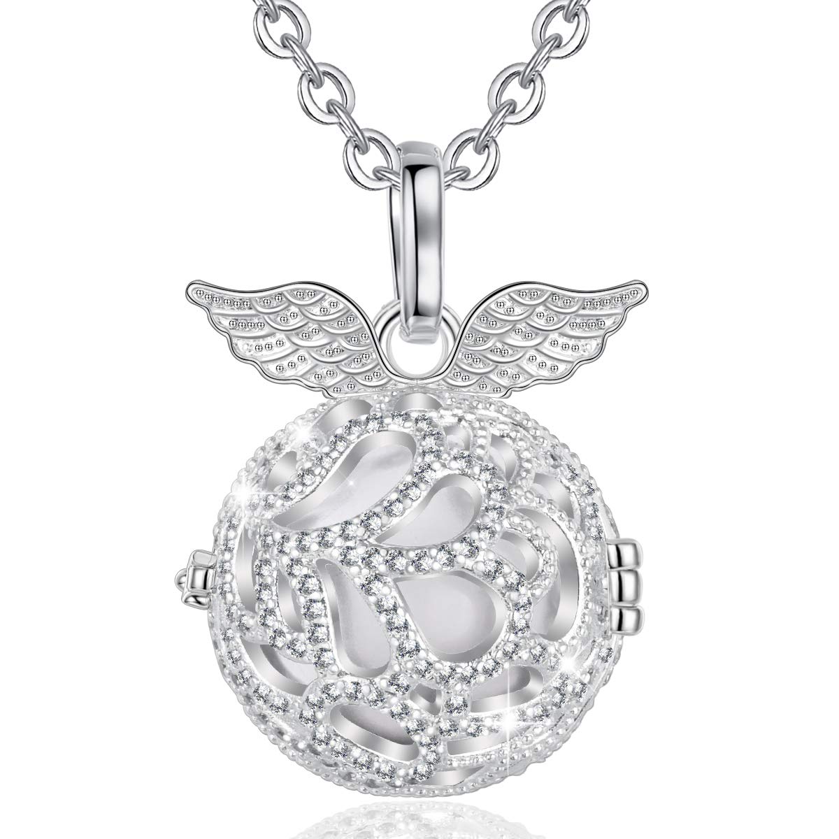 AEONSLOVE Chime Ball Bola Pregnancy Pendant Necklace Angel Wing Music Wishing Bola Locket for Mom Baby Best Jewellery Gift