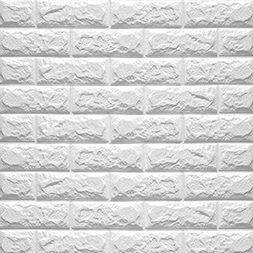 Baiyu 3D White Imitation Brick Wallpaper Wall Stickers Stereoscopic Waterproof Removable Decoration TV background Bedroom Living Room Restaurant Wall Decor--Size 7077cm