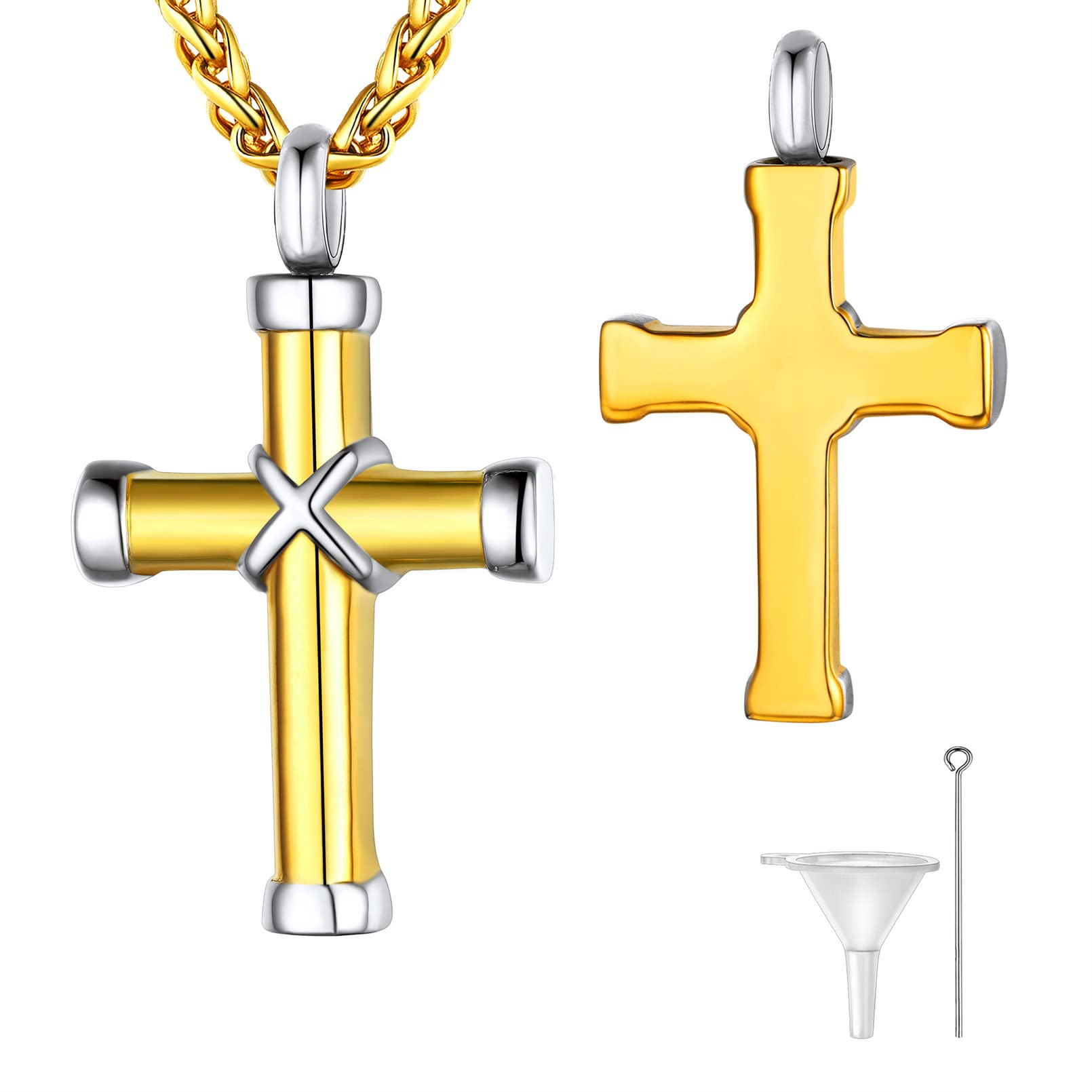 Supcare Cross Necklace Ash Container Pendant 18K Gold Plated Urn Crematon Jewellery for Men Memorial Funeral Gift for Family