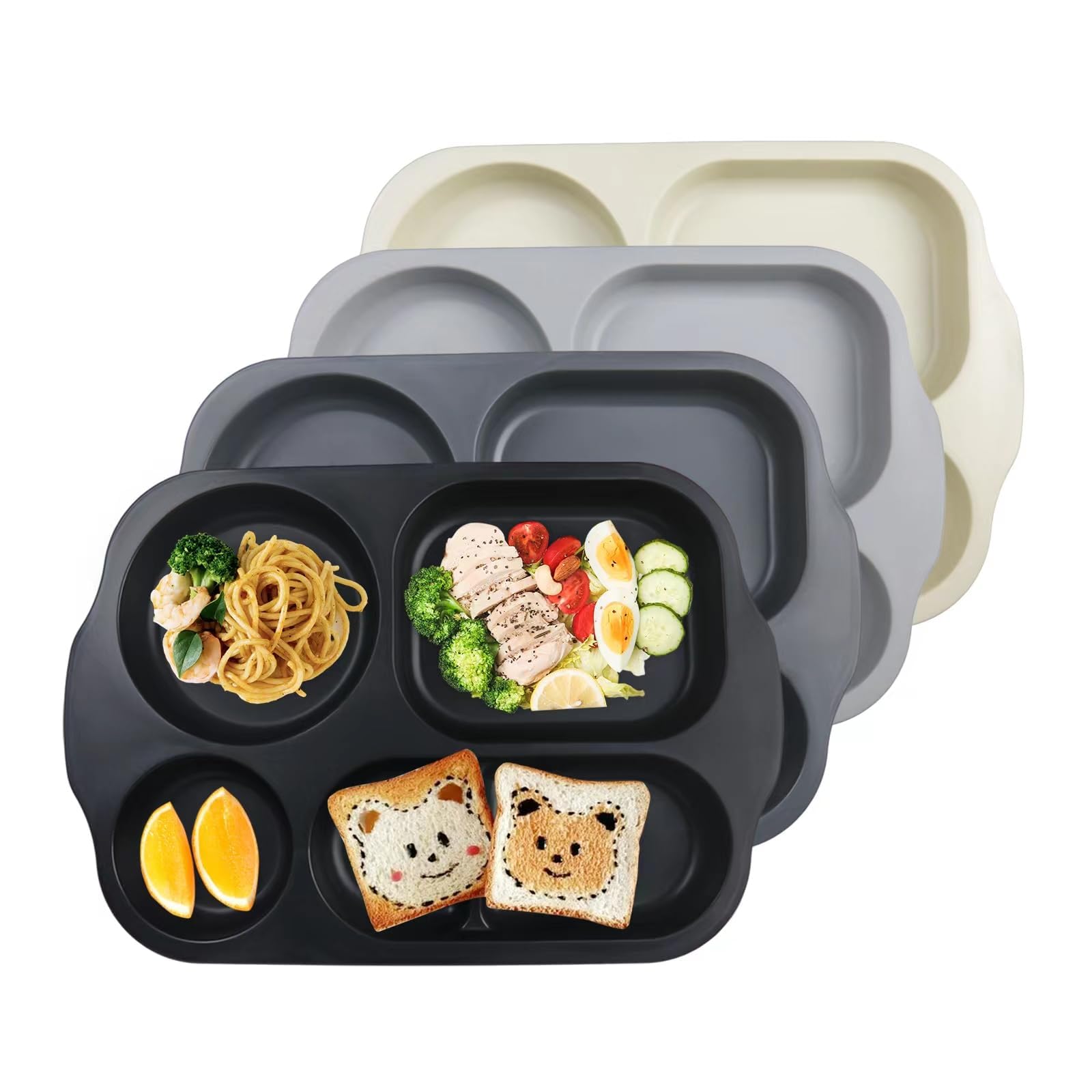 greenandlife Unbreakable Plastic Dinner Plates, Portion Control Plates with 5 compartments, 4Pcs Reusable Divided Plate Set, Microwave and Dishwasher Safe, Lightweight Picnic Plate