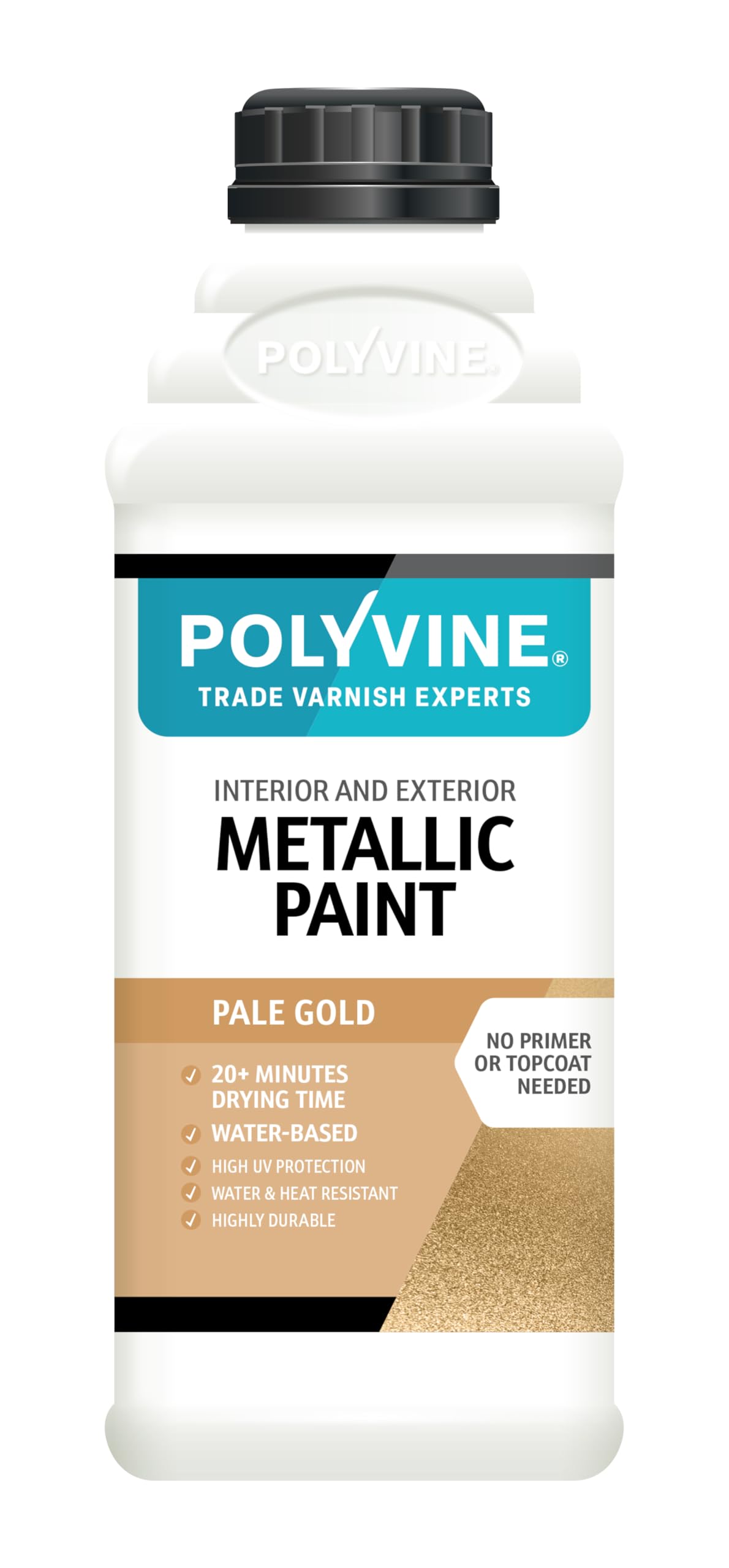 Polyvine Metallic Paint – Acrylic Metallic Heat Resistant Paint No Primer or Topcoat Needed - Water & UV Resistant Decorative Paint for Ceramics, Furniture, Ornaments, Interior Walls, Metalwork & More