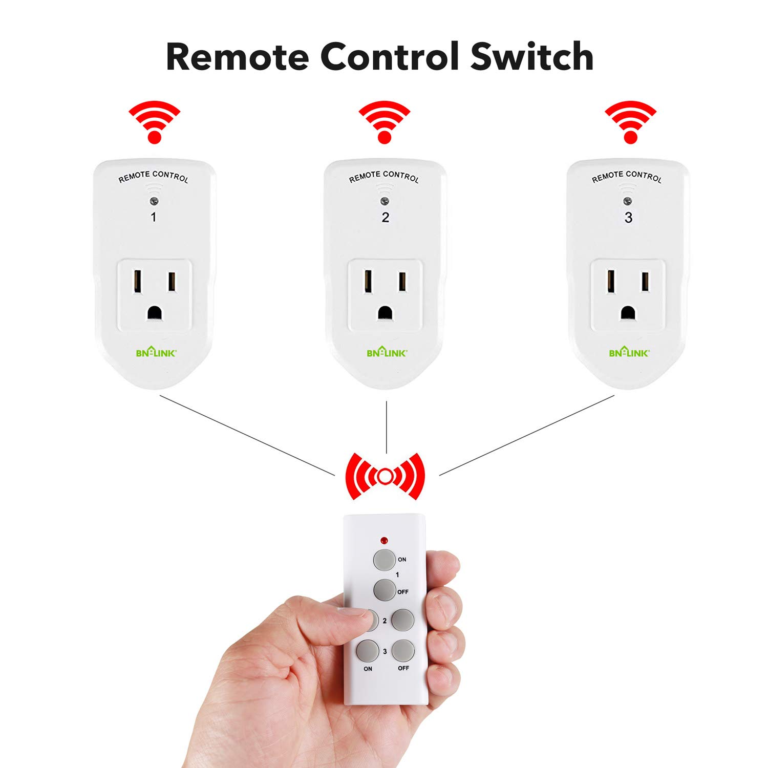 BN-LINK Wireless Remote Control Electrical Outlet Switch for Lights, Fans, Christmas Lights, Small Appliance, Long Range White (Learning Code, 3Rx-1Tx) 1200W/10A: Industrial & Scientific