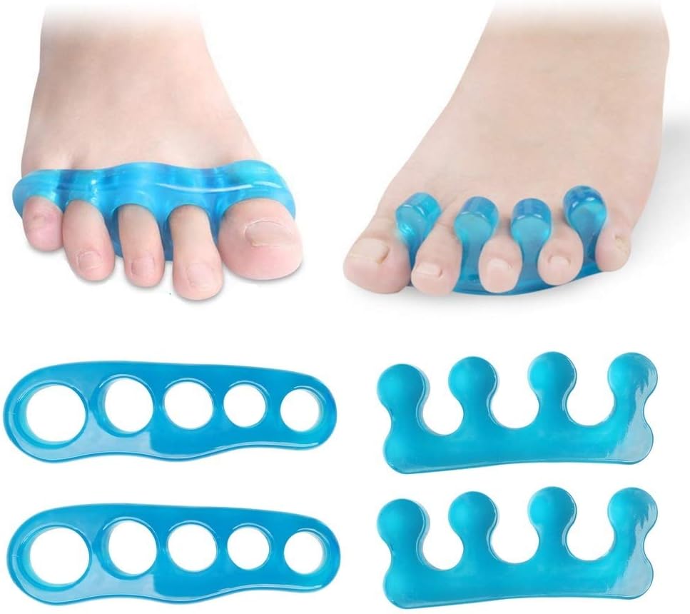 nuosen Gel Toe Separators and Toe Streightener, Set of 4 Gel Hammer Toe & Bunion Corrector Relief Foot Pain and More for Men & Women Use for Pedicure, Yoga & Running
