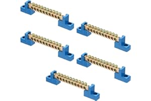 MECCANIXITY 5 Pcs Ground Bus Bar Terminal Grounding Bar Brass 10 Positions Grounding Bars Block for Electric Box, Blue