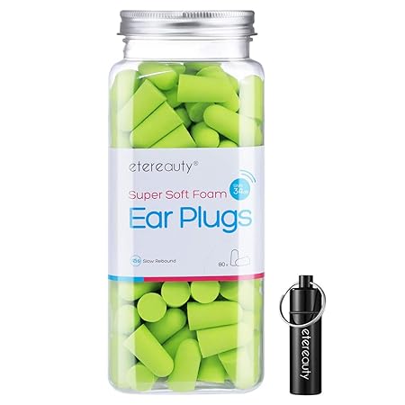 HEALIFTY Noise Cancelling Ear Plugs 80 Pairs Foam Soft Ear Plugs Noise Reduction with Aluminum Carry Case for Hearing Protection (Green)