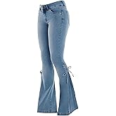 Sexyshine Women's Bell Bottom Jeans High Waisted Classic Retro Ripped Hole Denim Long Wide-Leg Flare Pants