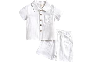 SHIBAOZI Toddler Baby Boys Clothes Set Button-Down Shirt Tops + Cotton Linen Shorts Summer Outfit 2PCS with Pockets