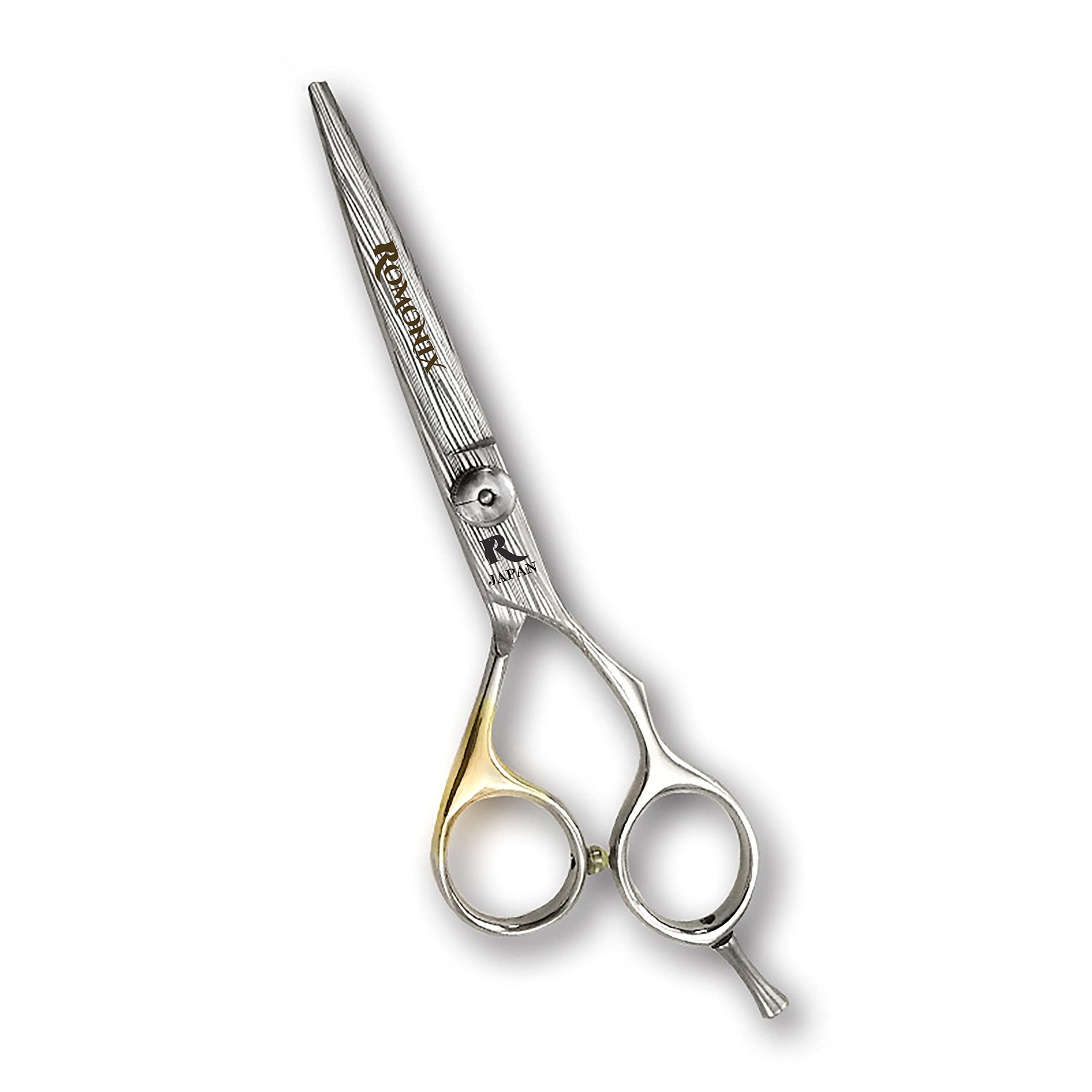 Professional Barber Hair Scissors ROMONIX Japanese Stainless Steel Salon Scissors - 6” inch - Fine Adjustment Tension Screw Germany- Premium Shears for Hair Cutting - Hand Made Japan
