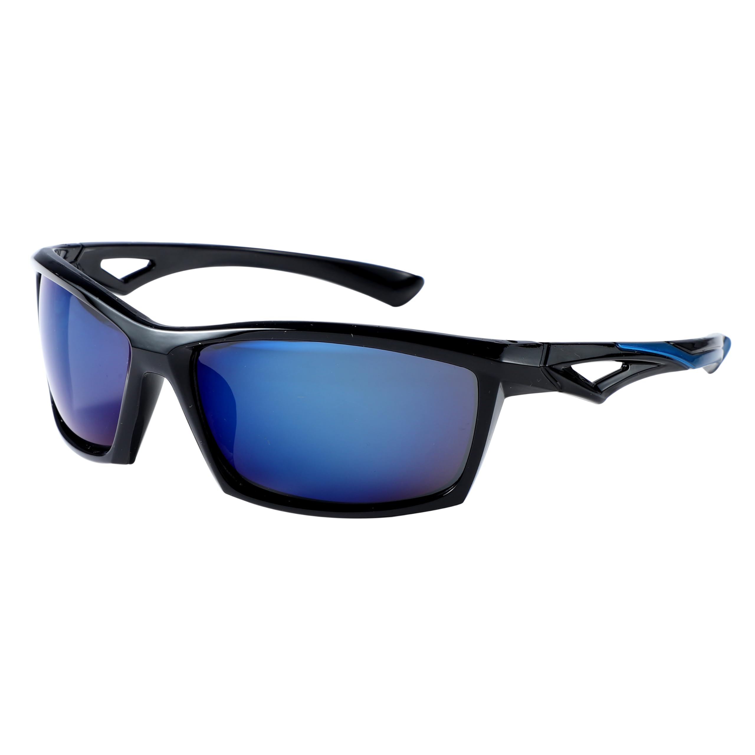 Komonee Sports Sunglasses For Men Women Ski Type Round Sun Glasses UV400 Protection Unisex Black With Blue Shades For Golf Cycling Running Fishing