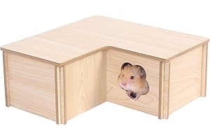 Tafit Natural Wooden Multi-Chamber Hamster Hideout Habitat, Multi-Room Small Animals House Maze & Tunnel Exploring for Syrian Hamster, Dwarf Hamster, Gerbils, Hedgehogs, Mice, Rats, Lemmings (3-Rooms)