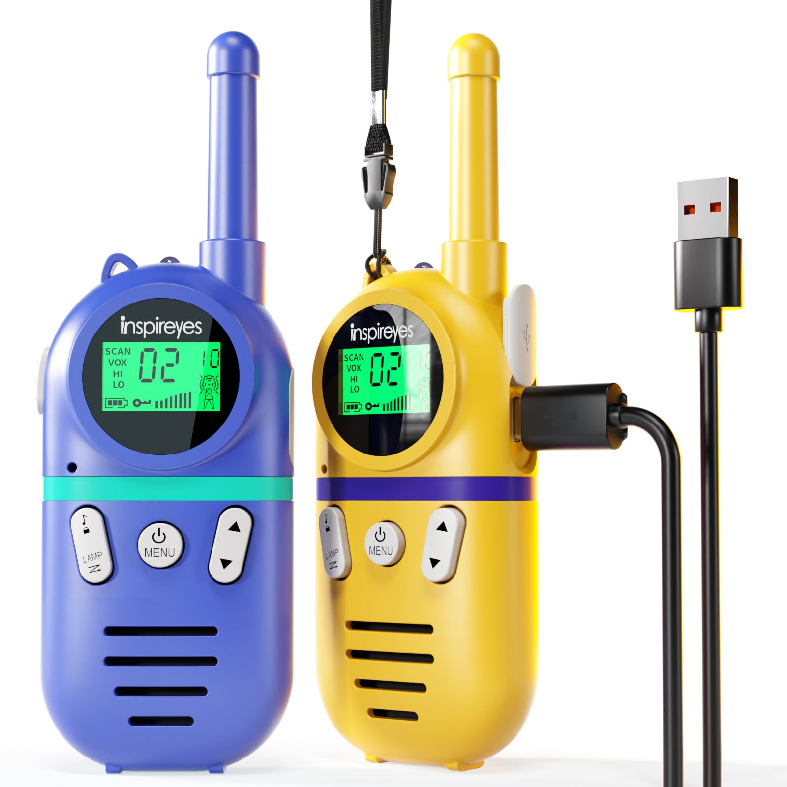 Inspireyes Walkie Talkies for Kids Rechargeable, Easter Gifts for Kids, Boys Girls Ages 3-12, 2-Pack Kids Toys, Long Range 48-Hour Battery, Outdoor Camping Games Toys