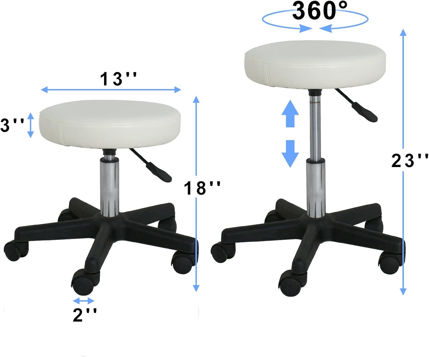 ZENY Adjustable Swivel Stool Chair Hydraulic Rolling Beauty Salon Massage Spa Medical Tattoo Drafting Stool Chair, White: Furniture & Decor