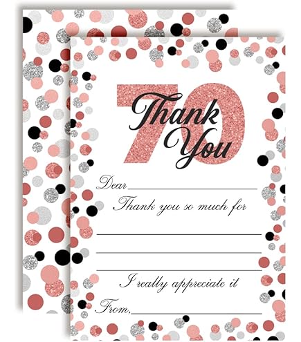 70th Birthday Thank You Notes - Confetti Polka Dot Fill-in Cards With Envelopes