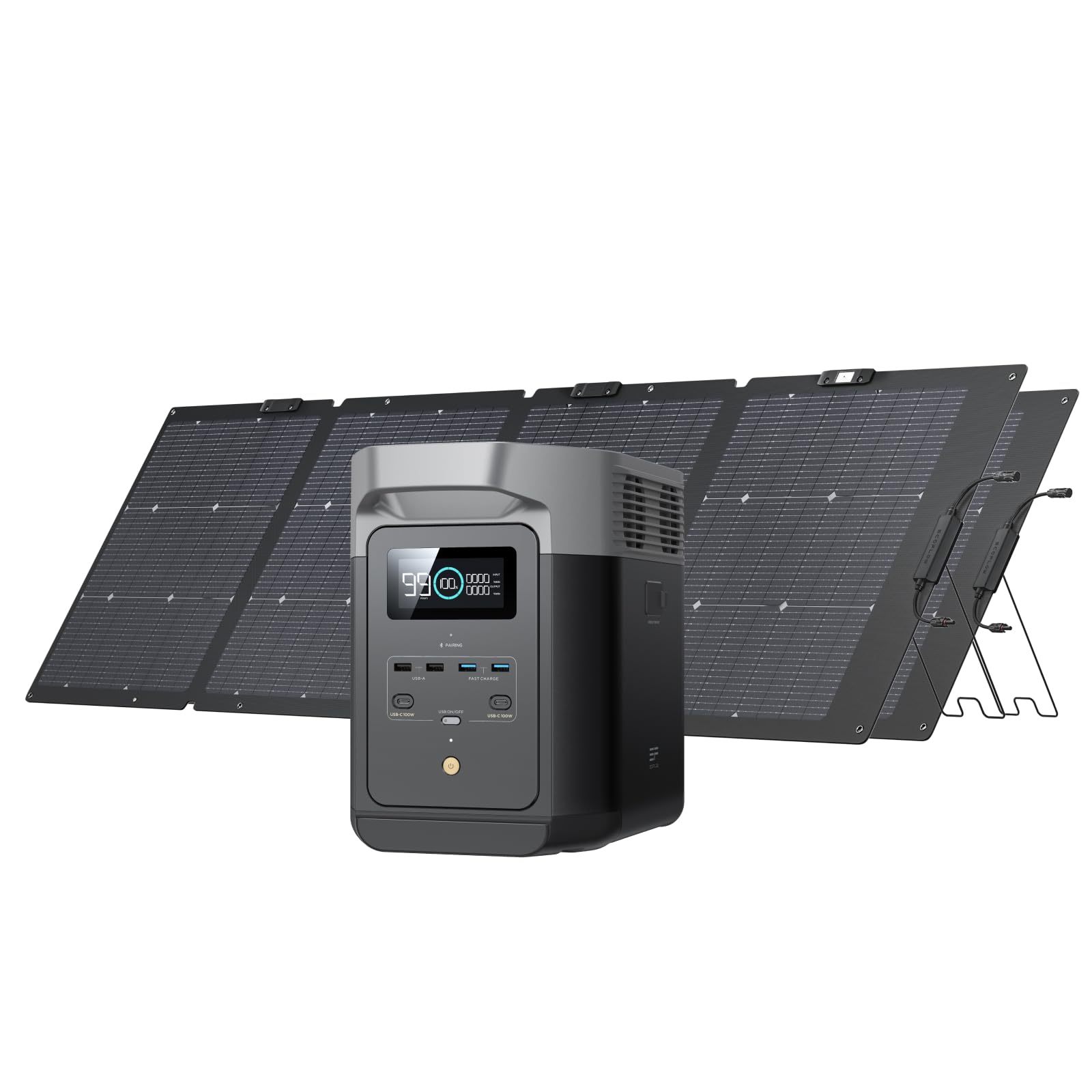 EF ECOFLOW Solar Generator DELTA 2 with 2x220W Portable Solar Panels, 1024Wh LFP Battery, Fast Charging, Portable Power Station for Home Backup Power, Camping & RVs Image