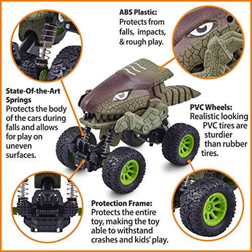 CHUCHIK Dinosaurs Pull Back Car Toy. New Model Dinosaur Toys Vehicles for Kids and Toddlers. Dino Cars Monster Trucks are a for Boys and Girls 2 3 4 5 6 Year Old (Red-Green)