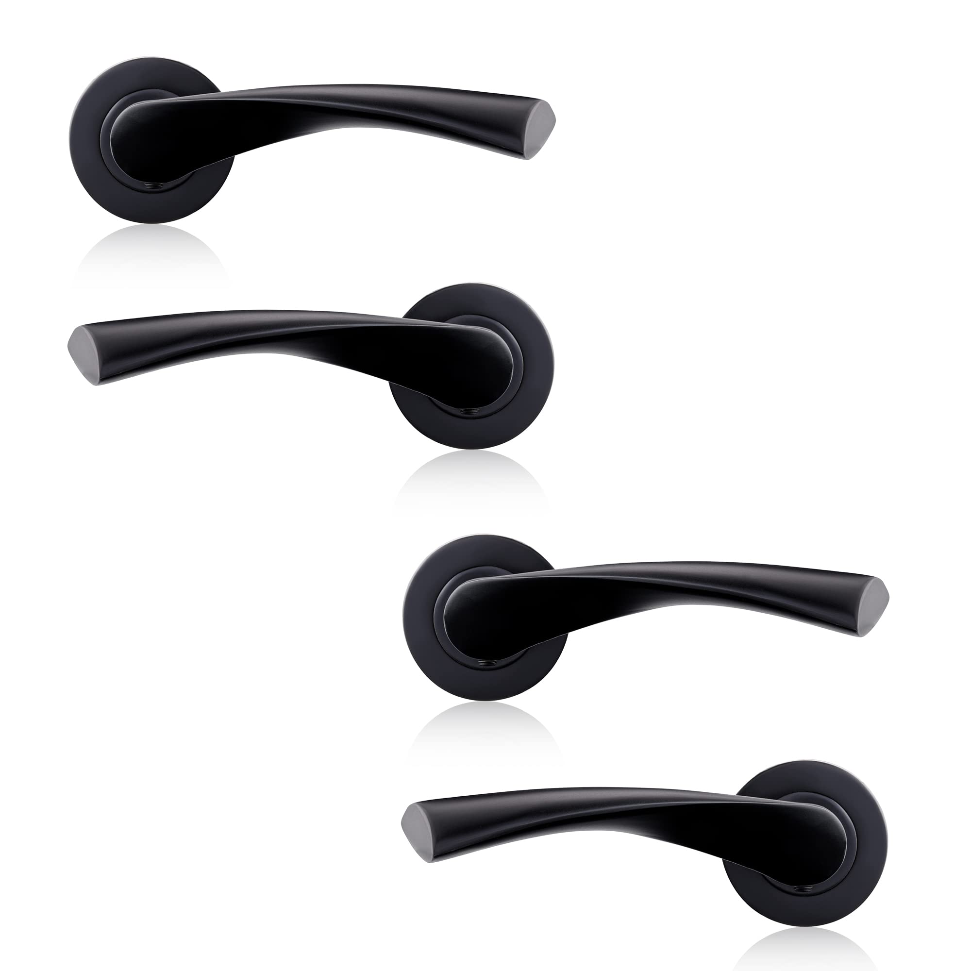 XFORT Matt Black Warped Lever On Rose Door Handles, Twisted Lever Latch Rose Door Handle, Ideal for Internal Wooden Doors for Home and Office (2 Pairs)