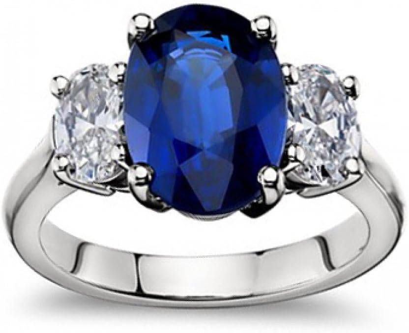 9.45 ct Oval Shape Sapphire With Oval Cut Diamond Anniversary Ring in 18 kt White Gold