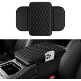 Amiss Car Center Console Cover, Upgraded Leather Car Armrest Cushion with 2 Storage Pockets, Universal Waterproof Cushion Pad, Non-Slip Car Interior Accessories, Fits Most Sedans SUVs Trucks (Black)