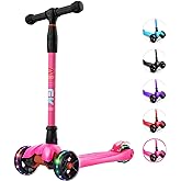 Allek Kick Scooter B02, Lean 'N Glide Scooter with Extra Wide PU Light-Up Wheels and 4 Adjustable Heights for Children from 3-12yrs (Rose Pink)