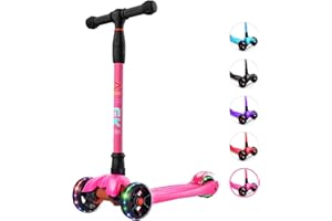 Allek Kick Scooter B02, Lean 'N Glide Scooter with Extra Wide PU Light-Up Wheels and 4 Adjustable Heights for Children from 3-12yrs (Rose Pink)