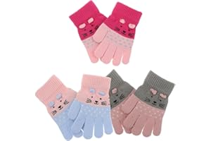 Baluue Winter Gloves, 3 Pairs Snow Warm Kitten Gloves, Cute Cat Design Ski Mittens for Women Ladies Outdoor Cold Weather Runn