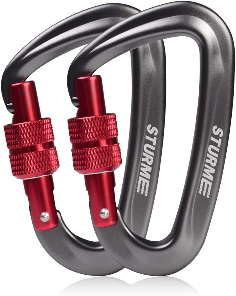 STURME Locking Carabiner Clip -12KN/2697lbs Aluminium Ultra Sturdy & Light, Screwgate Carabiner Heavy Duty for Hammocks Traveling Dog Leash and More (2 Pcs) : Sports & Outdoors