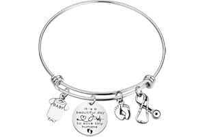 CHOORO NICU Nurse Bangle Bracelet Gifts Midwife Jewelry Footprints Stethoscope Bracelet NICU Nurse Jewelry Pediatric Nurse Gift