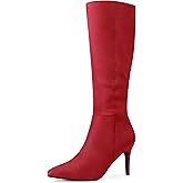 Allegra K Women's Pointed Toe Stiletto Heels Red Knee High Boot 7.5 M US