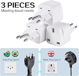 TENINYU 3 Pack UK to Brazil Plug Adapters 3 Pin Type N Grounded Travel Plug view 3