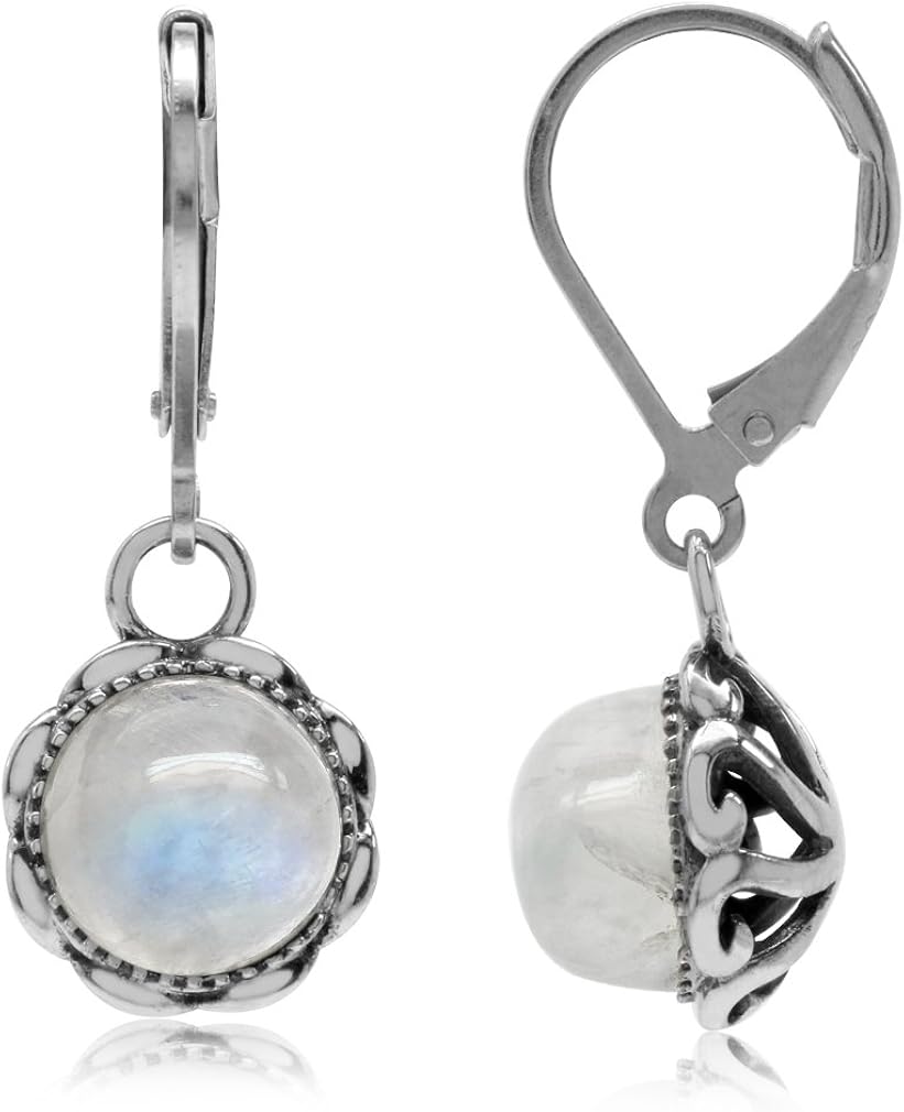Silvershake Natural Moonstone 925 Sterling Silver Filigree Leverback Dangle Earrings