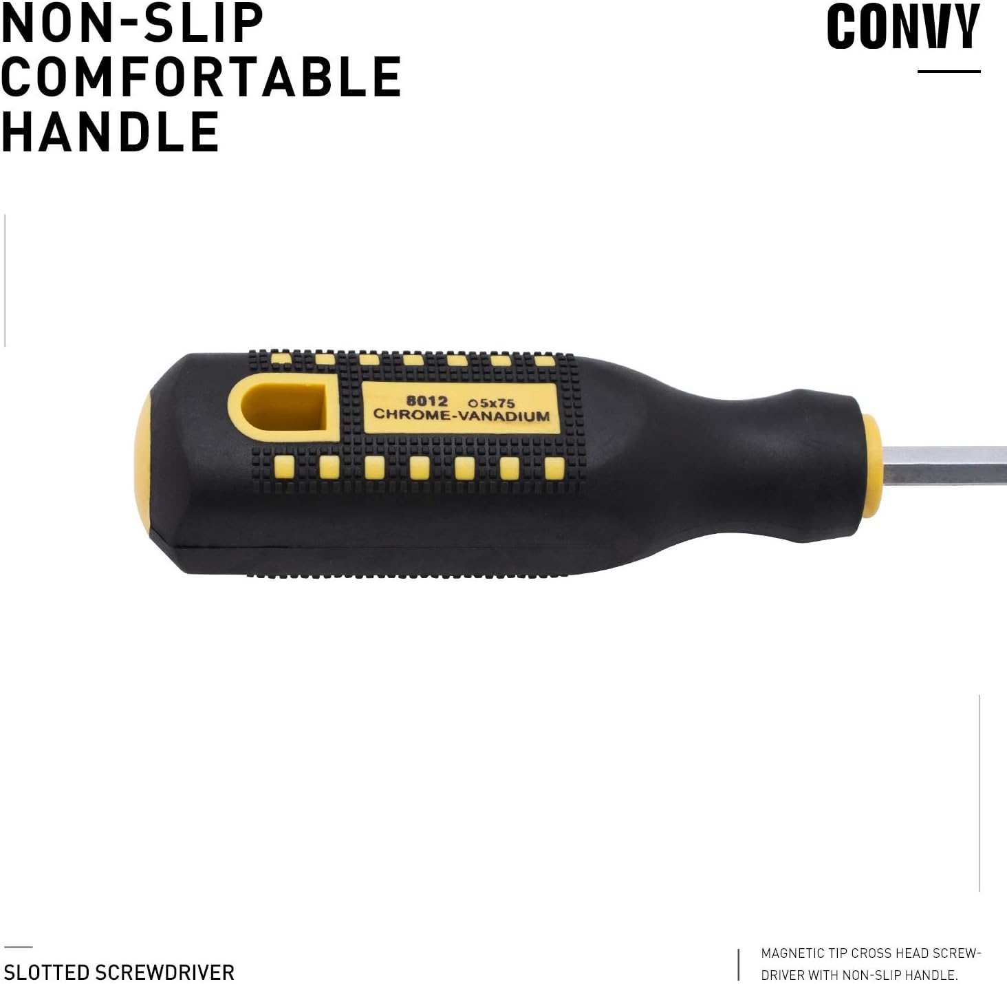 Convy GJ-0112 Slotted Screwdriver, Cross Head Screwdriver with Non-Slip Handle - - 