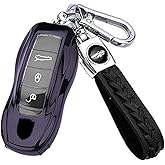 SANRILY Full Protector for Porsche Key Cover Plating Key Fob Case Shell with Keychain Keyless for Porsche 911 Macan Cayenne Panamera,718 Cayman/Boxster Car Keys-Black