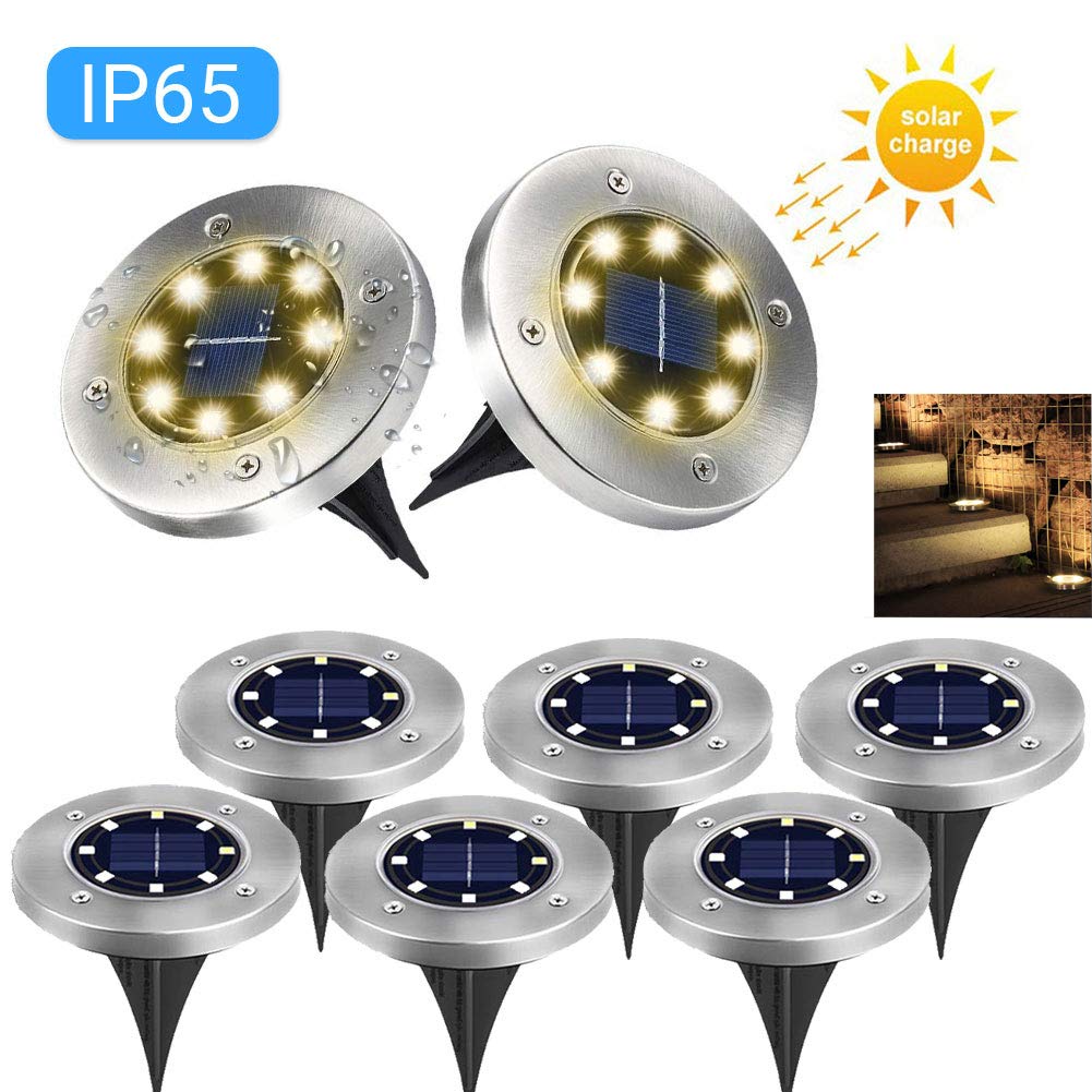 Solar Ground Lights- 8 Pack 8 LED Garden Pathway Outdoor IP65 Waterproof In-Ground Lights with Light Sensor, Solar Powered Path Lights Landscape Spike Lighting for Yard Driveway Lawn (Warm White)