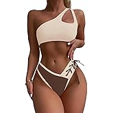 YELAIVP Women's Bikini Sets One Shoulder High Waisted Two Piece Swimsuit Lace Up High Cut Bathing Suit