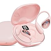 Open Ear Earbuds wireless bluetooth Headphones 5.4 Sports with Smart Digital Display,Clear Calls,50H Playtime,IPX4 Waterproof,Lightweight Over Ear Buds Design for Cycling, Running, Workout(pink)