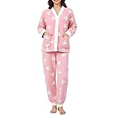Gihuo Fleece Pajamas for Women Set Fuzzy Warm 2 Piece Winter Sleepwear Soft Cozy Pjs with Pockets