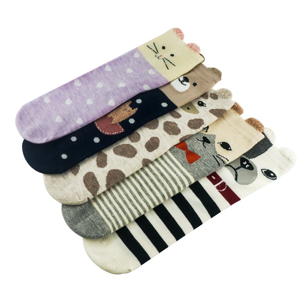 5 Pairs Women\'s Cute Funny Animals Socks for Girls Funky Novelty Gift, AIMKE knitted socks, a variety of colors can be chosen （Female socks） (Colorful-GW20)