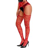 ShawGobow Heart Fishnets,Sexy Thigh High Stockings With Garter,Valentines Tights For Women Plus Size 0-18