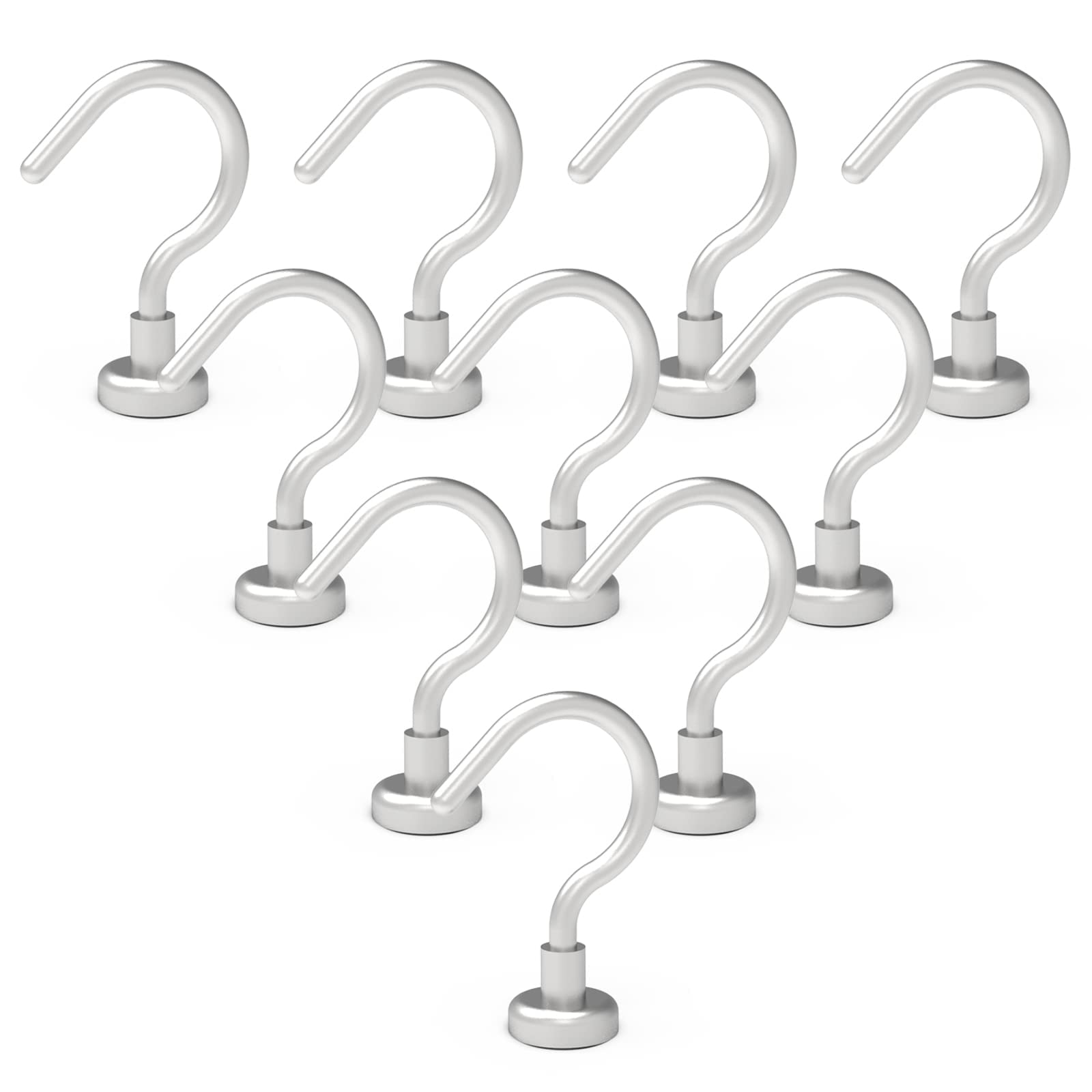 THCMAG Magnetic Hooks, 23.5LBS Magnet Hooks Heavy Duty with Plus Hook Neodymium Rare Earth Magnet for Fridge, Keys, BBQ, Grill, Curtain Rod, Towel, Ceiling, Kitchen,Office, Pack of 10, Silver