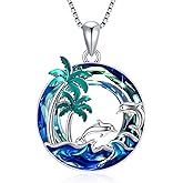 PROESS S925 Sterling Silver Beach Necklace Dolphin Birthstone Necklace Ocean Jewelry Gift For Women Girls