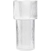 YANWE1 Large Glass Vase, 12 Inches Tall Vase for Flowers, Flower Vases for Bouquet, Modern Ribbed Glass Vases for Living Room, Dining Table, Office, Entryway, Mantle, Shelf, Wedding Gifts