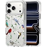 MOSNOVO for iPhone 17 Pro Case | Military Grade 6.6ft Drop Tested | Camera Control | Clear with Wild Bird Design