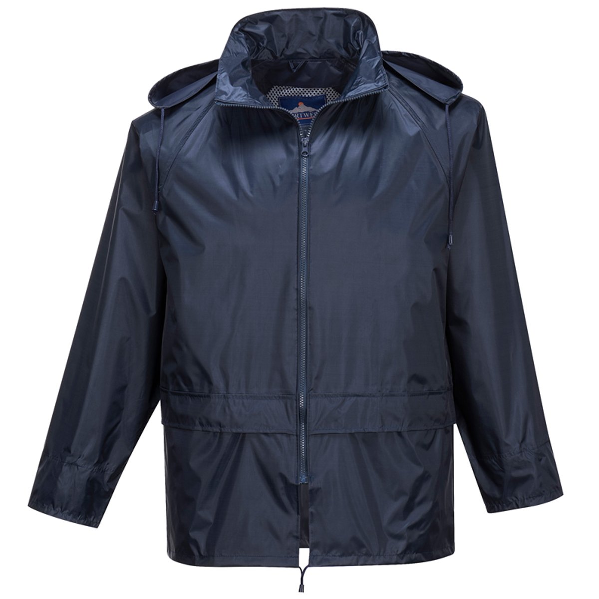 Portwest L440 Essentials Rainsuit Waterproof Lightweight Breathable Jacket & Trousers Pack-Away Hood Adjustable Fit Taped Seams Outdoor Workwear Protection, Navy, M
