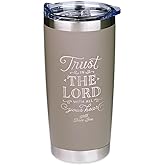 Christian Art Gifts Stainless Steel Double-Wall Vacuum Insulated Travel Mug 18 oz Gray Tumbler with Retractable Lid for Women and Men Bible Verse - Trust in the Lord - Proverbs 3:5