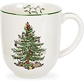 Spode Christmas Tree Cafe Mug - 14 Oz Ceramic Holiday Coffee Mugs for Tea, Hot Chocolate, Lattes - Festive Design with Santa & Christmas Tree Motif - Microwave & Dishwasher Safe