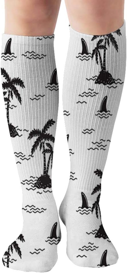 Shark Fin Dolphin Whale Ocean Wave Animals Tube Knee High Socks 50Cm Unisex Over-The-Calf Tube Sports Socks Extra Long Compression Stocking